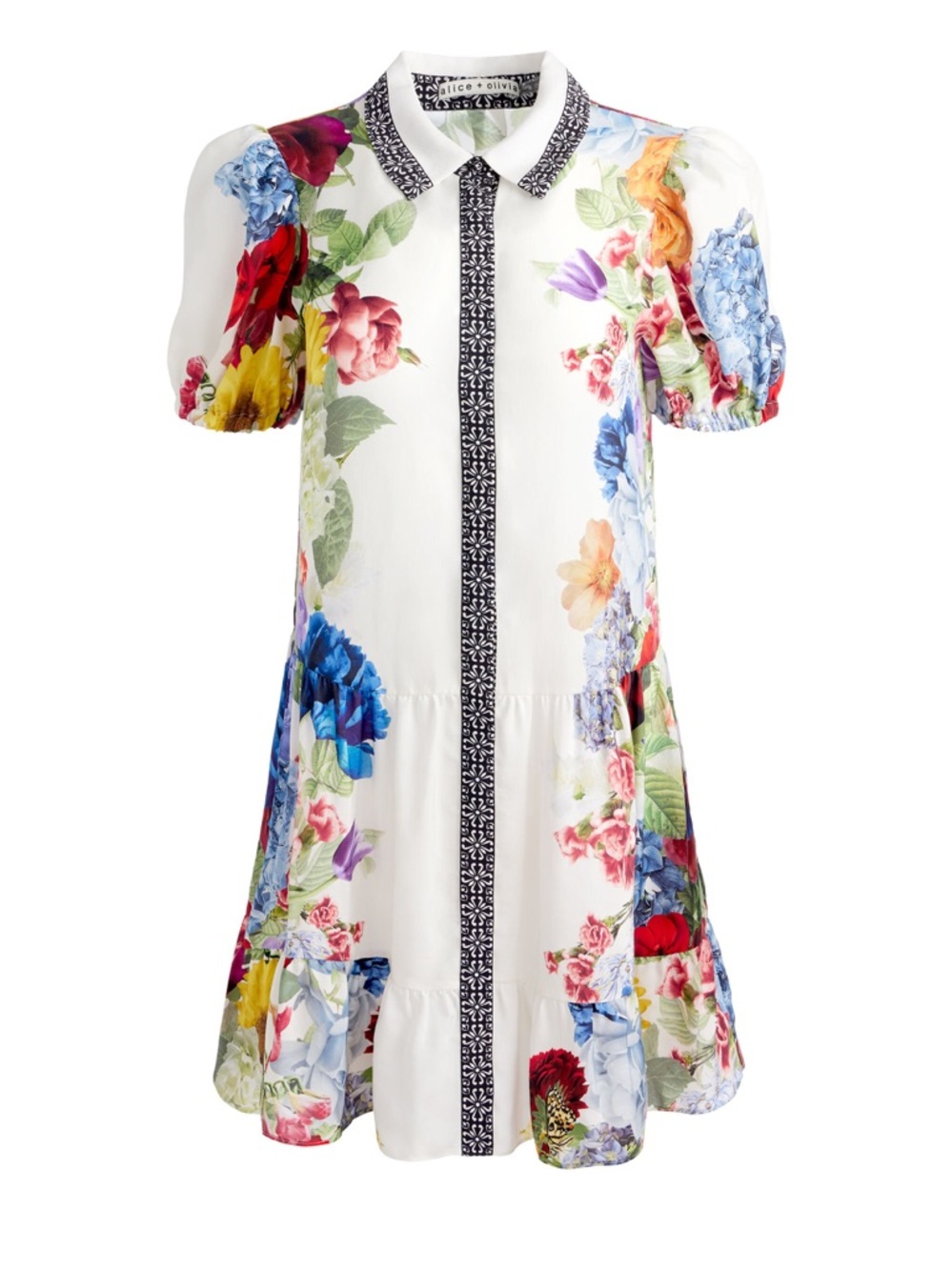 Alice + Olivia Claire Floral Mini Dress Puff Sleeve Shift Size Small NWOT - Picture 12 of 16